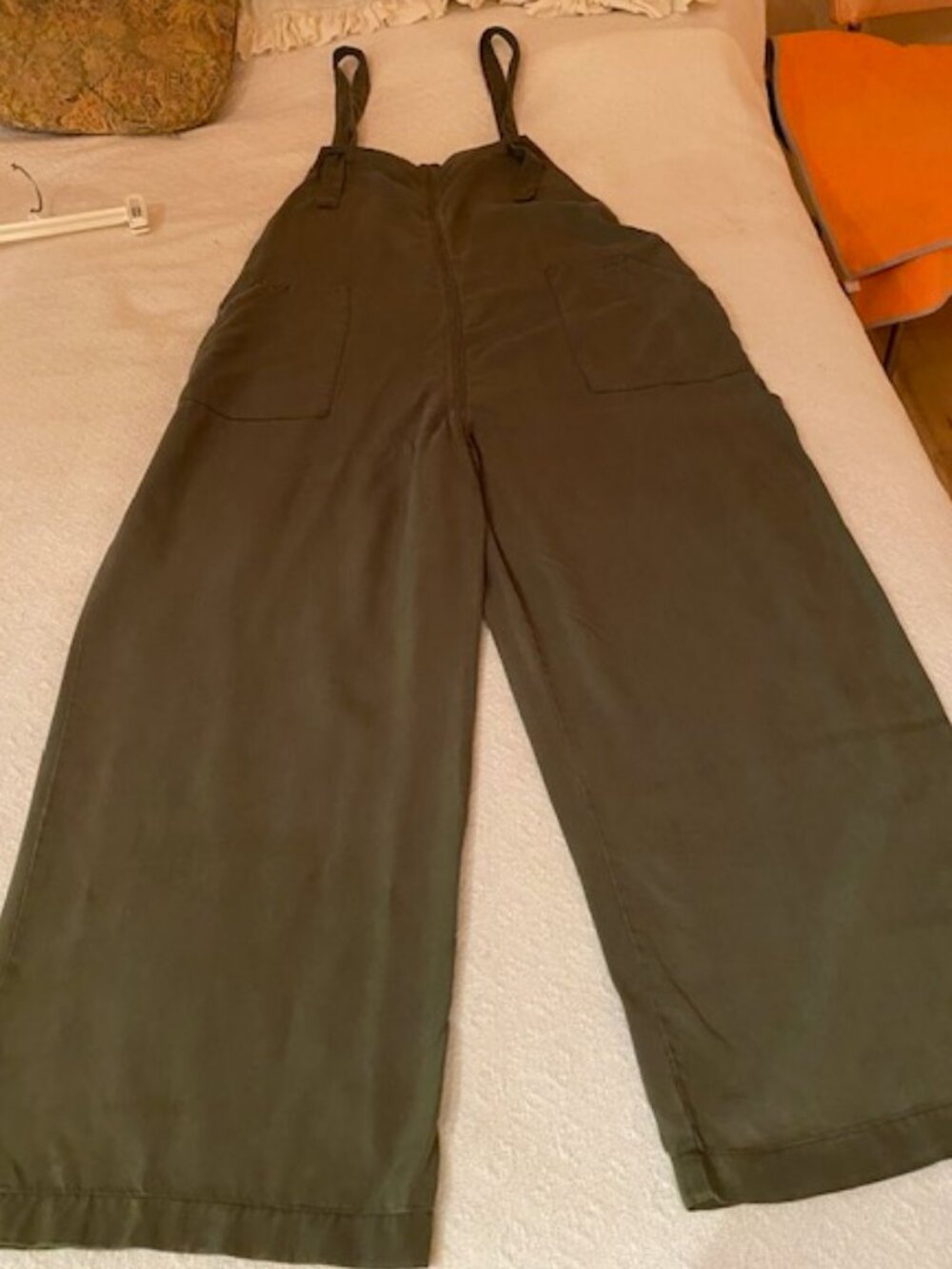 Tentree Sequoia womens wide leg overalls waterfall front olive sz M tencel